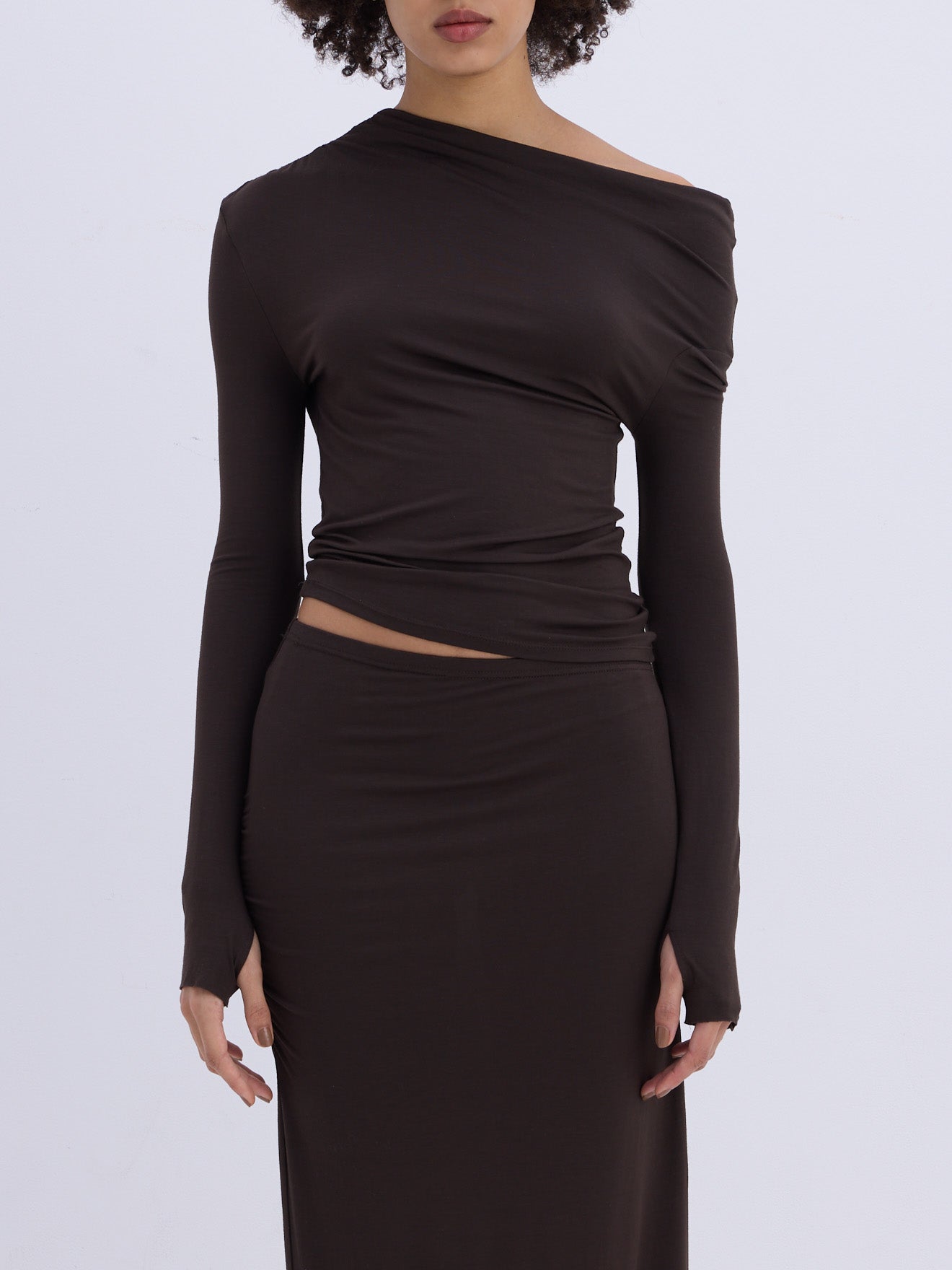 【dium.】DU240712 Design shoulder tops Shoulder drape Knit Top – ESS BY